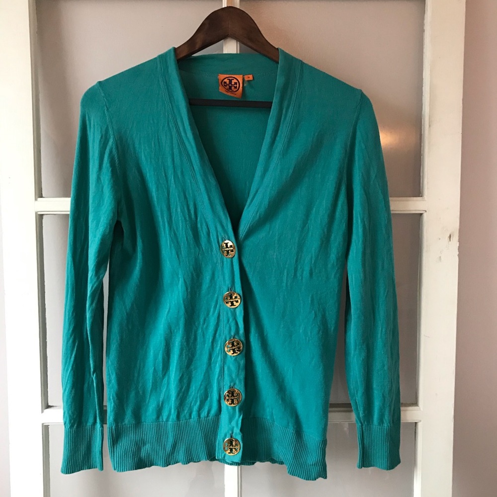 Tory Burch turquoise colored cardigan - Picture 1 of 7